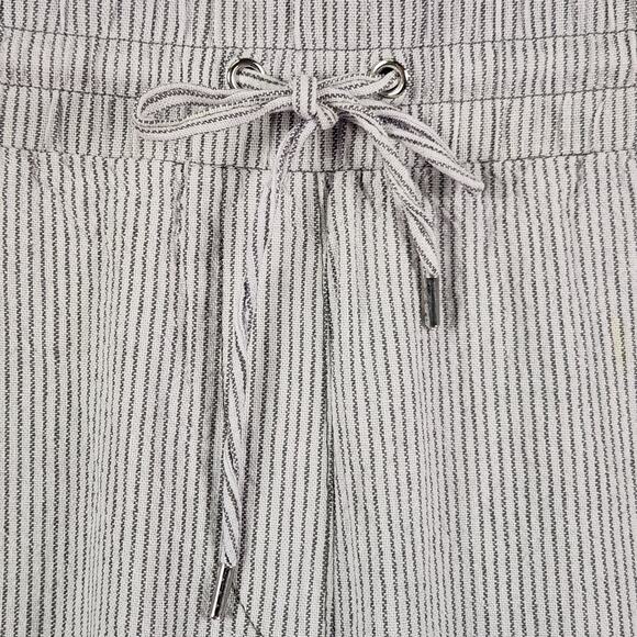 Anne Klein Cropped Linen/Cotton Pants Women L Gray/White Micro Stripe Pockets - Picture 5 of 14
